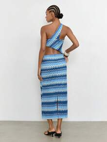 Maija Women's Striped Asymmetric Shoulder Cutout Sleeveless Dress - Blue - View 2