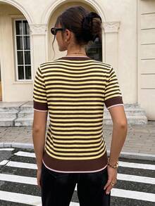 Serisse Women's Striped Crew Neck Short Sleeve Casual Knit Top - Multicolor - View 3