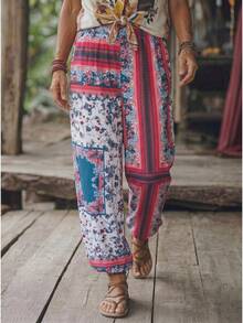 Zayélia Quần jogger nữ kiểu boho in hoa, cạp cao, thun co giãn, dáng rộng, thích hợp mặc đi nghỉ mát. - Nhiều màu - Xem 4