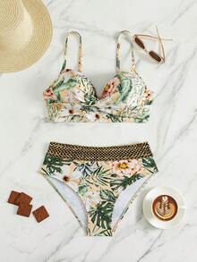 Swim Lushoire 女款夏季海灘度假熱帶植物印花墊肩鋼圈比基尼套裝 - 彩色 - 查看 7