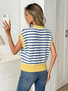 SHEIN LUNE Women's V-Neck Printed T-Shirt, Versatile For Summer,Summer Top - Multicolor - View 3