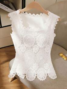 GlowEve CURVE Plus Size Women Lace Square Neck Elegant Camisole - White - View 1