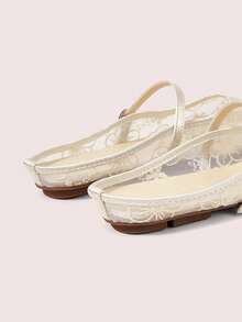 CUCCOO DOLLMOD Women's Shoes, Beige, Round Toe Dew Heel Closed Toe Sandals, Flower Embroidered Mesh Yarn, Sweet And Cute, Comfortable, Soft And Breathable - Little flower - apricot - View 5