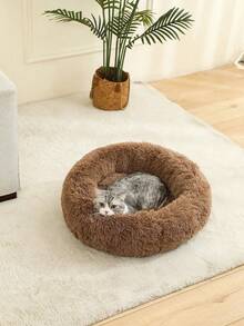 1 pieza Cama redonda para mascotas tipo dona en color caqui marrón, suave, cálida y acogedora, antideslizante, lavable a máquina, para uso en interiores para perros y gatos, disponible en múltiples tamaños, cómodo cojín para dormir - Marrón - Ver 7
