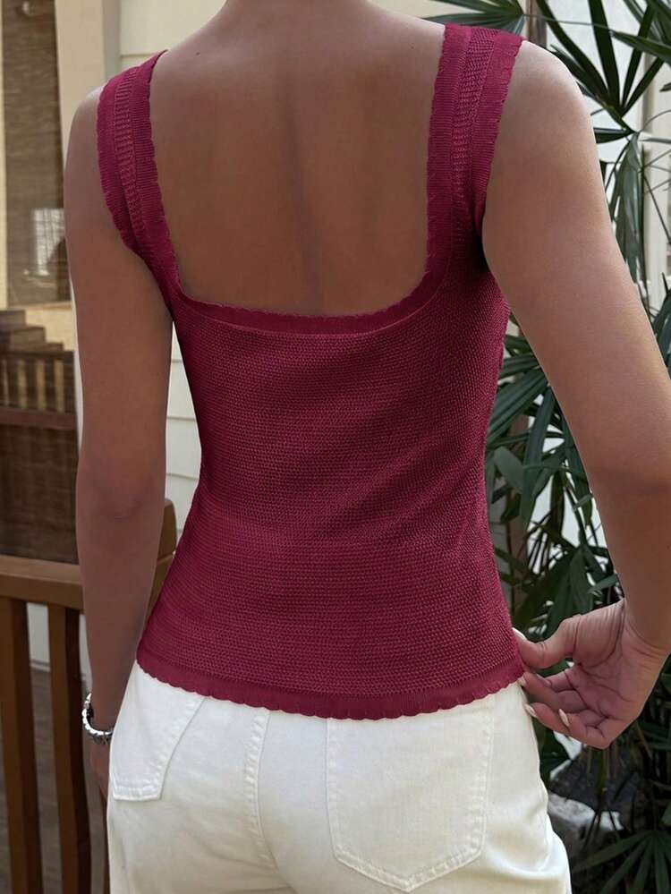 Women's Minimalist Solid Color V-Neck Tie Front Knit Vest, Summer