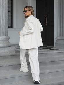 Aveloria Modichic 2pcs Women's Mid-Length Waist Fitted Blazer And Flare Leg Pants Suit  Fall Cloth For Women - Beige - View 8