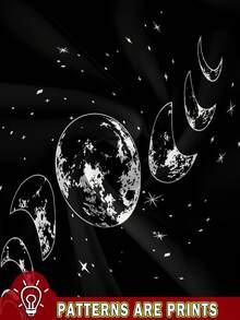 SHEIN LUNE Women's Casual Moon & Star Pattern Round Neck Camisole Tank Top, Suitable For Summer,Casual - Black - View 3