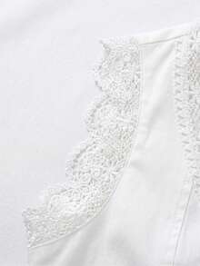 SHEIN LUNE Top elegante retrò con scollo a V, patchwork in pizzo, versatile per il pendolarismo e le vacanze, blazer leggero da donna - Bianco - Visualizzare 7