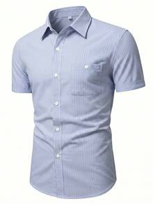 Manfinity Bizformal Men's Vertical Striped Short Sleeve Casual Formal Shirt, Ceremony - Multicolor - View 3