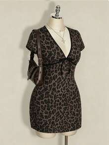 SHEIN ICON Plus Size Sexy Leopard Print Mini Dress, Summer - Multicolor - View 3