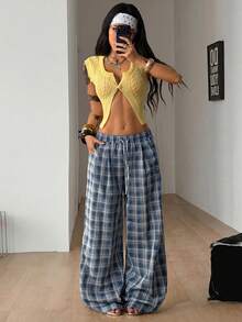 Coolane Women's Summer Minimalist Boho Vacation Outfits Casual Basic Daily Wear Linen Comfortable Low Rise Baggy Pants - Blue - View 5