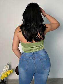 Firerie Plus Size Sexy Sequin Decor Backless Halter Neck Top, Summer - Green - View 3