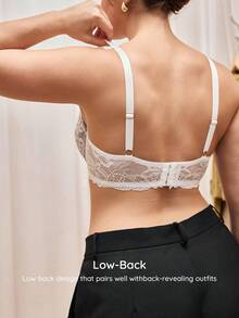 Bralution Soutien-gorge push-up à armatures avec dentelle romantique contrastée pour femmes grandes tailles - Noir et Blanc - Voir 4