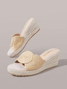 Styleloop Giày nữ, màu nâu nhạt, giày rơm đan rỗng bằng dây gai dầu, dép đế xuồng, giày bohemian giúp tăng chiều cao cho kỳ nghỉ. - Màu be - Xem 9