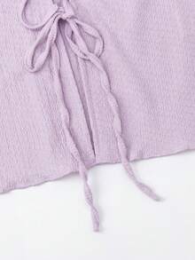Resyla Women's Solid Color Minimalist Long Sleeve Shirt And Shorts Set, Casual Daily Wear Vacation Lilac Purple Autumn - Mauve Purple - View 5