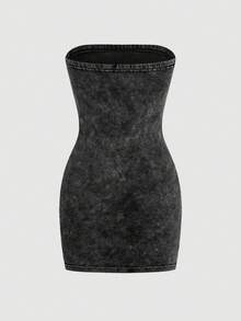 Sweetra Women's Elegant Waist-Cinching Denim Dress, Suitable For Parties And Gatherings - Black - View 2