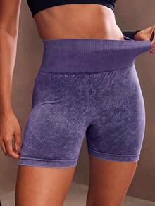 Powerista Solid Color High Seamless Comfortable Breathable Summer Fitness ShortsFor Daily Fitness & Gym, Everyday Wear For Daily Fitness & Gym, Everyday Wear Casual Airport Back To School Winter Elegant Spring Summer Running Yoga Pitalles Indoor Outdoor Activie Casual Capsule Wardrobe Everyday Oversized Tee Airport Back To School Winter Elegant Summer All Season Pink Purple - Purple - View 4