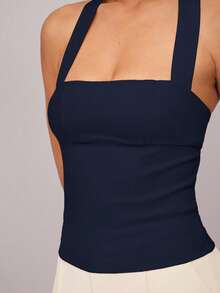 Camisola  para Mujer, de Color Sólido, con Cuello Halter y Espalda Descubierta, para Verano - Albaricoque - Ver 4