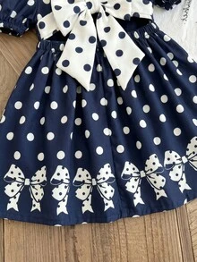 SHEIN LMoss Kids 女嬰編織碎花圓領泡泡袖休閒洋裝 - 彩色 - 查看 5