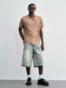 ROMWE MEN Street Life Men's Solid Color Casual Versatile Daily Wear Short Sleeve T-Shirt - Brown - View 7