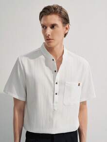 Manfinity CityGents Camisa de manga corta de unicolor y diseño sencillo para hombres, para salir, vacaciones - Blanco - Ver 6