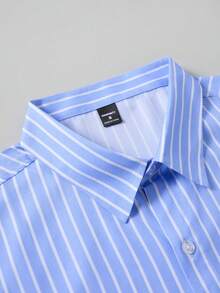 Core Aspect Men's Business Casual Blue Long Sleeve Striped Shirt, Nice Shirts For Men, For Fall - Baby Blue - View 5