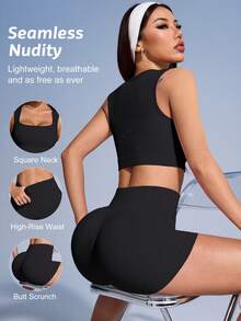 Sirith Women Solid Ribbed Fitness Tank Top & Shorts Set Workout Women Sets Sports - Black - View 2