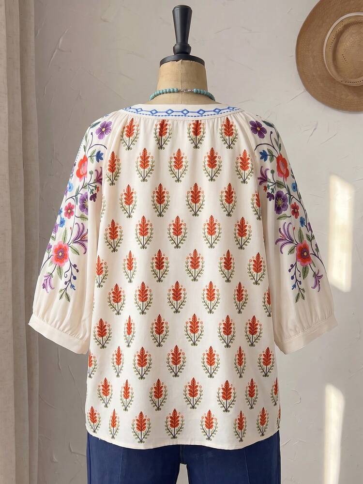 Plus Size Women Spring Casual Floral Print Short Sleeve Blouse Summer Top Beach Outfit For Women