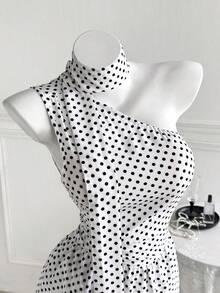 Sweetra Blusa Talla Grande con Cuello Asimétrico, Fruncido Blanco en Todo el Body, Bajo con Volante, Elegante para Citas, Vacaciones y Verano, Estilo Años 60 - Blanco - Ver 3