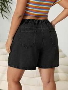 Solflare Plus Size Solid Color Wrap Design Casual Versatile Denim Shorts For Summer - Black - View 2