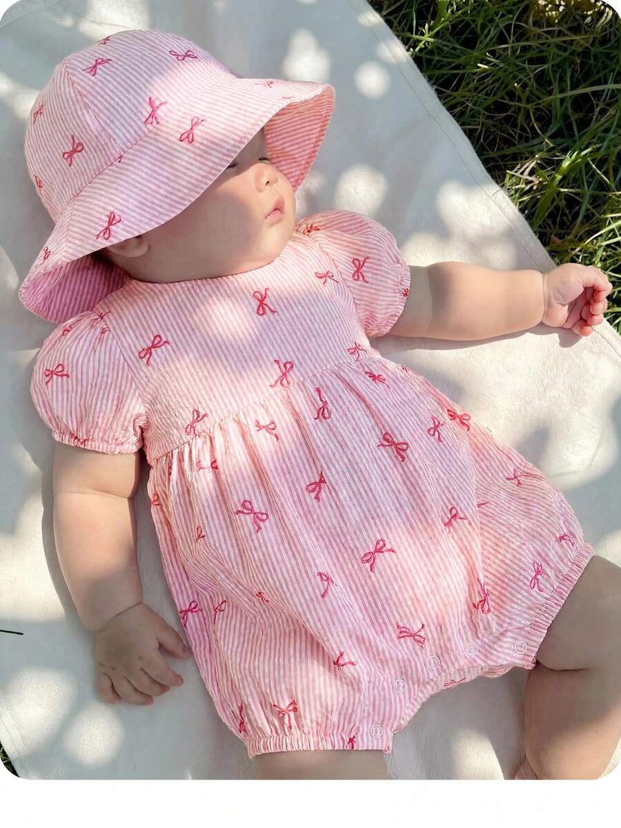 Pelele informal de verano con estampado de fresa rosa a cuadros para bebé niña recién nacida - Multicolor - Ver 1