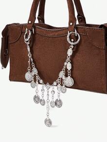 Viva Strut 1pc Vintage Coin Tassel Metal Bag Chain, Bohemian Style Accessory For Beach, Vacation, Holiday, Summer, Seaside, Beach Party - Silver - View 2
