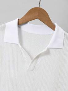 SHEIN 青少年男孩 2件組紋理布料 Polo 衫與短褲套裝，全白夏季家庭度假休閒風，適合戶外玩耍、派對 - 白色 - 查看 4