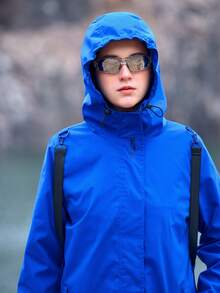 In My Nature Women's Outdoor Windproof Hooded Jacket With Drawstring - Blue - View 9