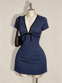 SHEIN ICON Plus Size Casual Striped Summer Dress - Multicolor - View 3