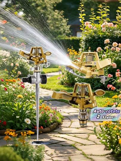 1pc Aluminum Alloy Ground Spike + Zinc Alloy Rotating Sprinkler Head, 360° Auto Rotation Large Coverage Garden Irrigation, For Lawn & Yard