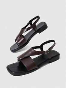 HighSole Sandalias de tacón para mujer, diseño retro con suela gruesa y aumentadora de altura, sandalias romanas de verano 2026 con nuevo diseño de nicho, de cuero y con punta abierta - Marrón - Ver 6