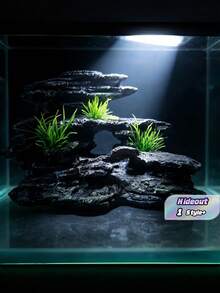 1PC Stacked Stone Statue Decor Aquarium Landscape Ornament Fake British Stone Layered Design With Artificial Grass Hide Cave For Fish Shrimp Zen Style Core Accent For Fish Tank Fish Lovers Turtle Keepers - A - View 1