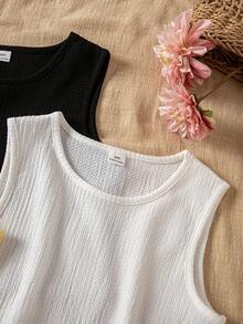 SHEIN Sparklyn 3pcs Tween Girls Summer Tank Tops, Multicolor Black Tops, Yellow Tops, Squishy Textured Fabric Tops, White Tops - Multicolor - View 8