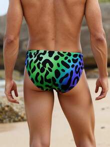 ZELFYO Men's Ombre Leopard Print Swim Briefs, Holiday - Blue - View 2
