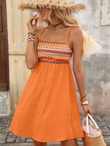 Brillora Women's Short Vacation Dress Cover Ups For Swimwear Beach Vacation Orange Summer Tropical - Orange - View 1
