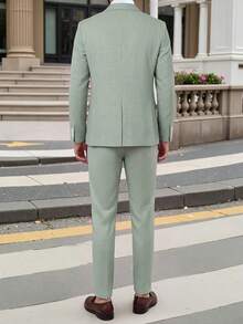 Manfinity Bizformal Ensemble de veste à col mandarin et pantalon à manches longues pour hommes, cérémonie, formel - Vert - Voir 2