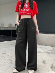 DAZY Women's Pink Letter Print Drawstring Design Pants - Flint Stone - View 3