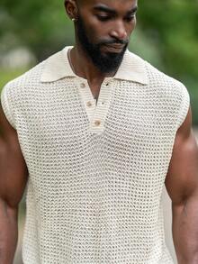 thenoahjr thenoahjr 男士纯色简约日常针织无袖背心，适合秋冬 - 米色 - 查看 6