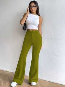 SHEIN Unity Women's Solid Color Minimalist Casual Long Pants - Green - View 7