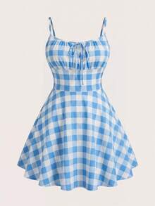 Solavibe Cottage Core Curve White Knit Bodycon Mini Dress With Spaghetti Straps, Summer Vacation - Blue and White - View 1