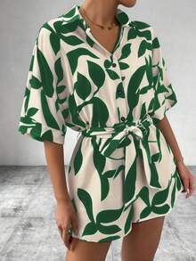 EMERY ROSE Women's Batwing Sleeve All-Over Print Belted Casual Jumpsuit - Multicolor - View 3