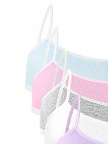 (Random 3 Sets) Tween Girl Traceable Cotton Multi-Color Solid Minimalist Camisole And Boxer Brief Underwear Set - Multicolor - View 4