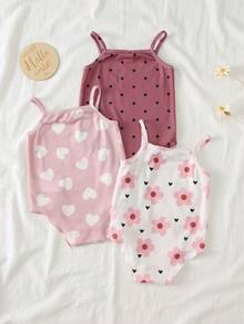 Cozy Pixies 3件套女婴碎花圆领连体衣套装，百搭舒适 - 彩色 - 查看 4