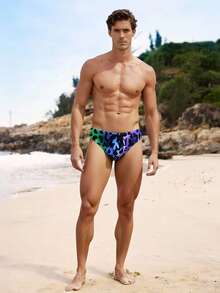 ZELFYO Men's Ombre Leopard Print Swim Briefs, Holiday - Blue - View 4